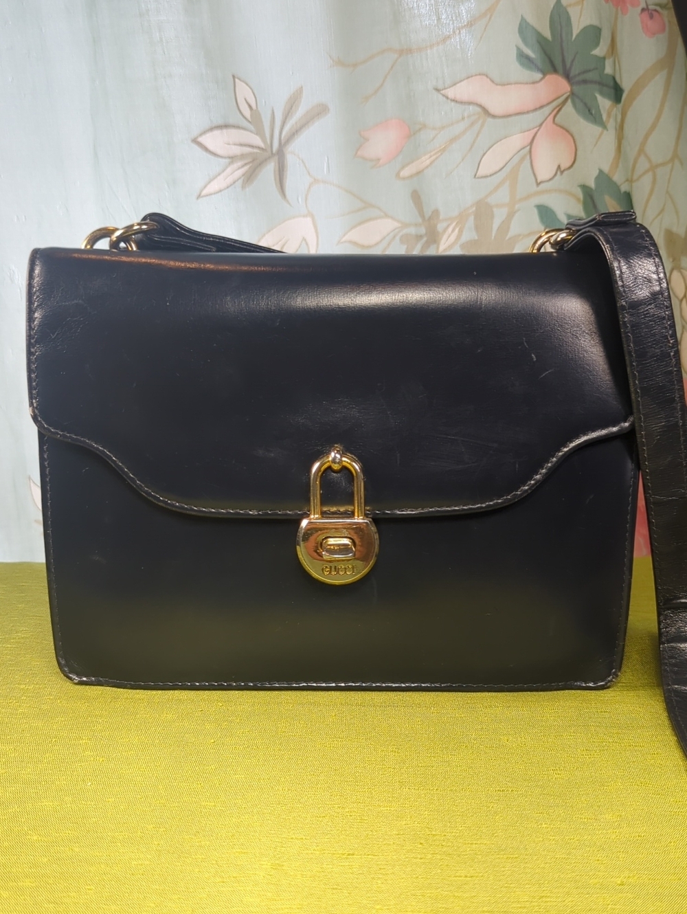 Vintage 70's Gucci Padlock Navy Shoulder Bag Crossbody